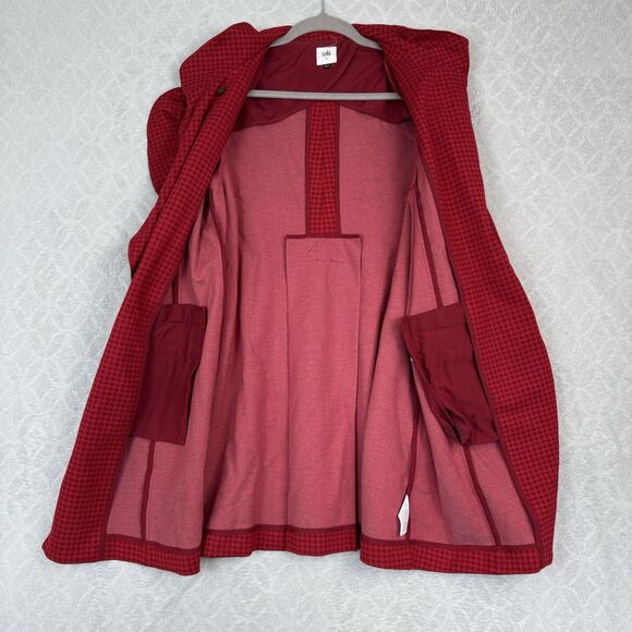 Cabi Celebration Houndstooth Ruffle Longline Jacket Women Large Red Square Ponte - Picture 8 of 14